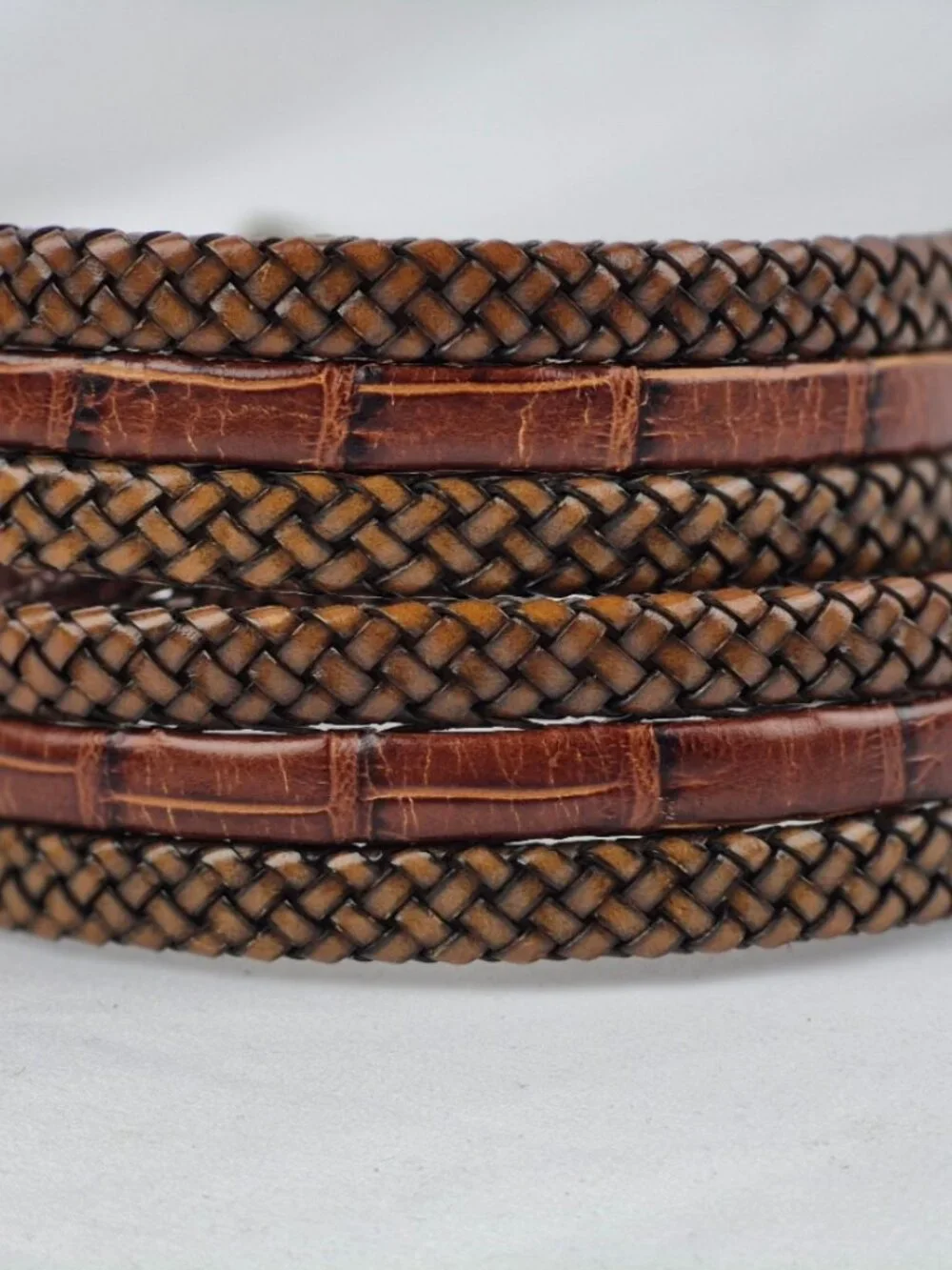Brighton Braided Two Tone Leather Belt with Moc Croc Accents